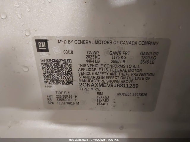 Chevrolet Equinox Premier 2018 2GNAXMEV9J6311289 Image 9