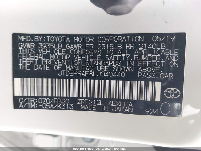 Toyota COROLLA LE 2020 JTDEPRAE8LJ040440 Image 9