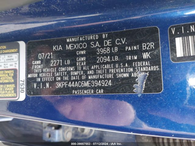 3KPF44AC6ME394924 KIA FORTE GT