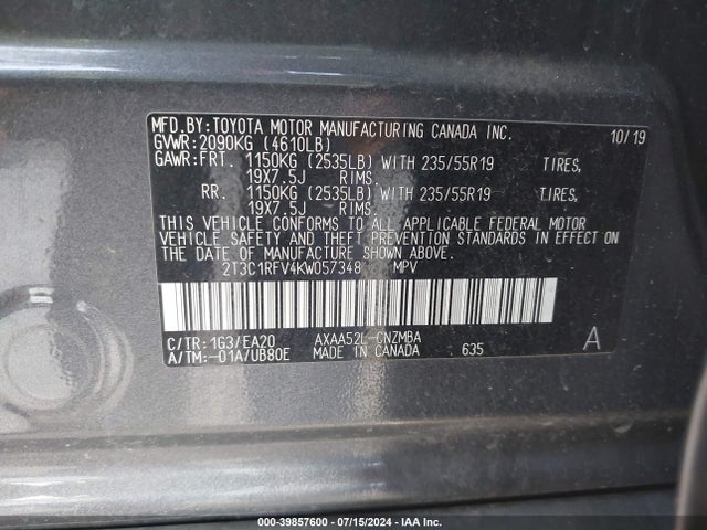Toyota Rav4 Xle Premium 2019 2T3C1RFV4KW057348 Image 9