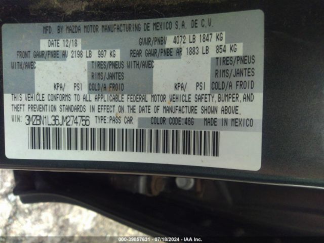 3MZBN1L36JM274756 Mazda Mazda3 Touring