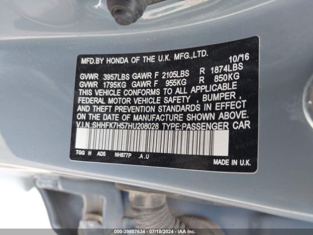 SHHFK7H57HU208028 Honda CIVIC EX