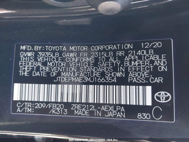 Toyota COROLLA LE 2021 JTDEPMAE3MJ166354 Image 9