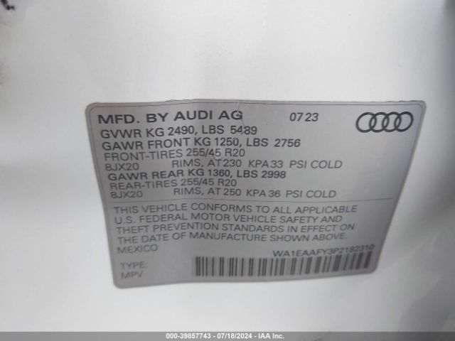 WA1EAAFY3P2182310 Audi Q5 Premium Plus 45 Tfsi S Line Quattro