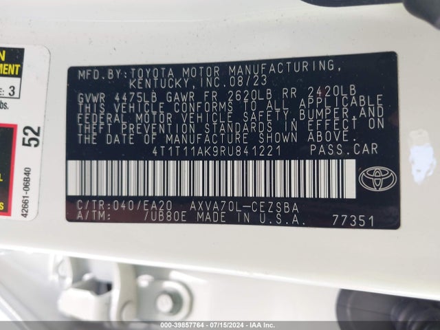 Toyota CAMRY SE 2024 4T1T11AK9RU841221 Image 9