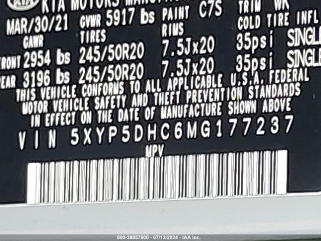 5XYP5DHC6MG177237 KIA Telluride Sx
