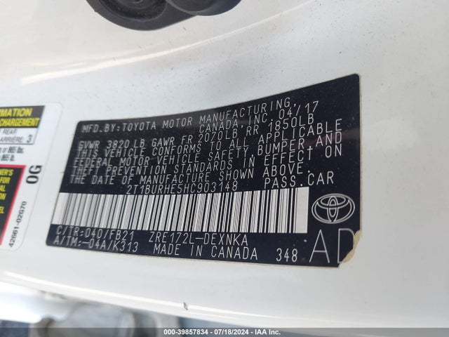 Toyota COROLLA LE 2017 2T1BURHE5HC903148 Image 9
