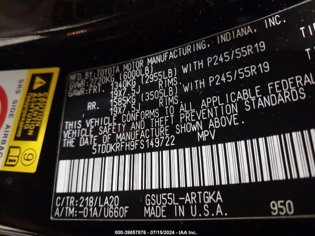 5TDDKRFH9FS149722 Toyota Highlander Limited V6