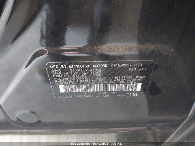ML32F3FJ2JHF11484 Mitsubishi Mirage G4 Es