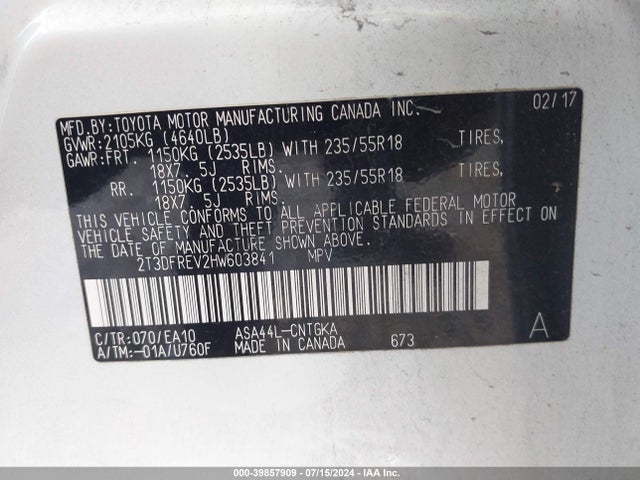 Toyota Rav4 Limited 2017 2T3DFREV2HW603841 Image 9