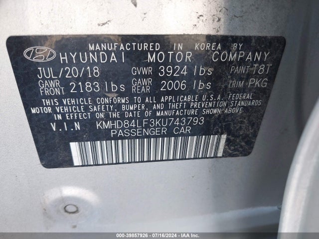 KMHD84LF3KU743793 Hyundai ELANTRA SEL