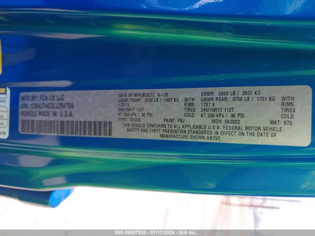 1C6HJTAG3LL204704 Jeep Gladiator Sport S 4x4