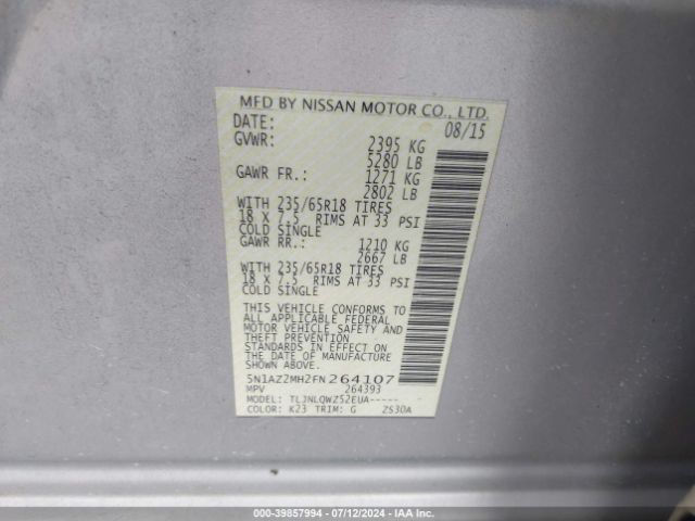 5N1AZ2MH2FN264107 Nissan MURANO SV
