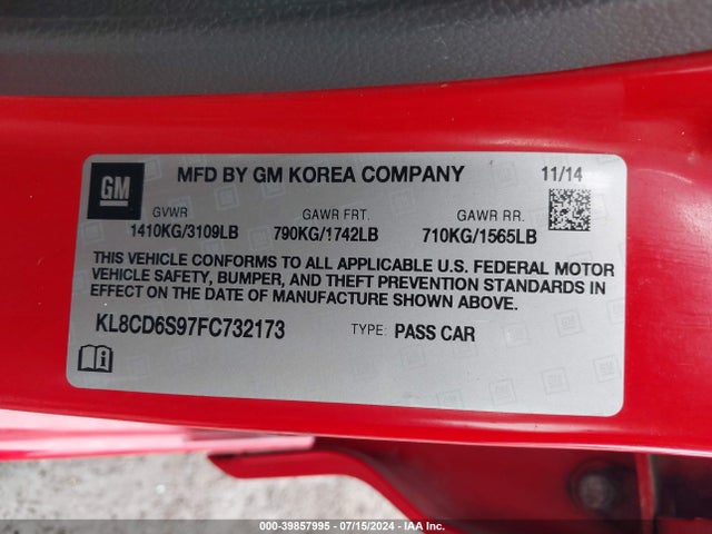 Chevrolet Spark 1lt Cvt 2015 KL8CD6S97FC732173 Image 9
