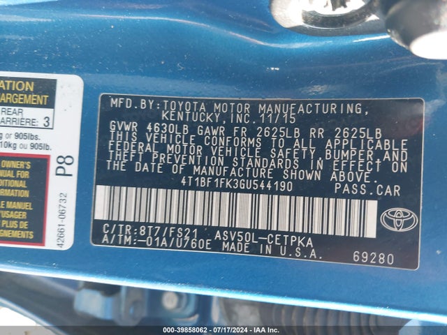Toyota CAMRY SE 2016 4T1BF1FK3GU544190 Image 9