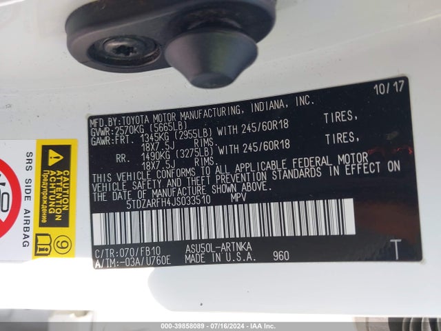 Toyota Highlander Le 2018 5TDZARFH4JS033510 Image 9