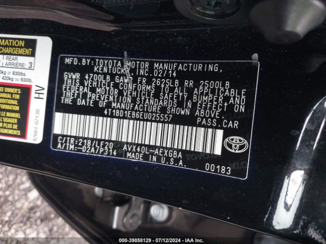 4T1BD1EB6EU025557 Toyota Avalon Hybrid Xle Premium