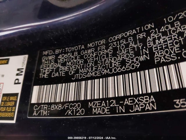 Toyota COROLLA SE 2021 JTDS4MCE9MJ066509 Image 9