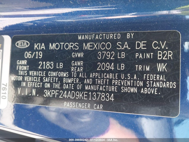 KIA Forte Lxs 2019 3KPF24AD9KE137834 Image 9