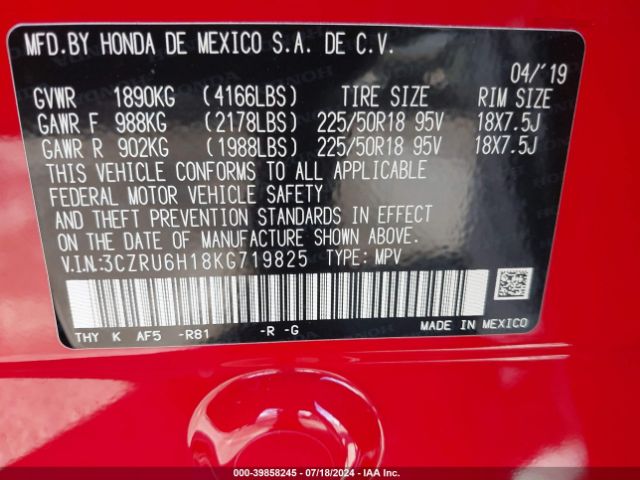 3CZRU6H18KG719825 Honda HR-V SPORT