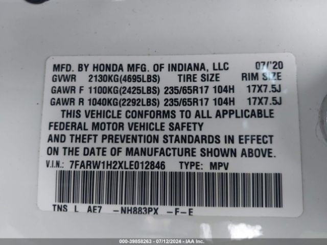 2020 HONDA CR-V 7FARW1H2XLE012846 Photo 8