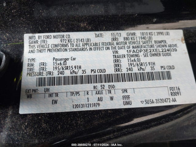 Ford FOCUS S 2014 1FADP3E2XEL224039 Image 9