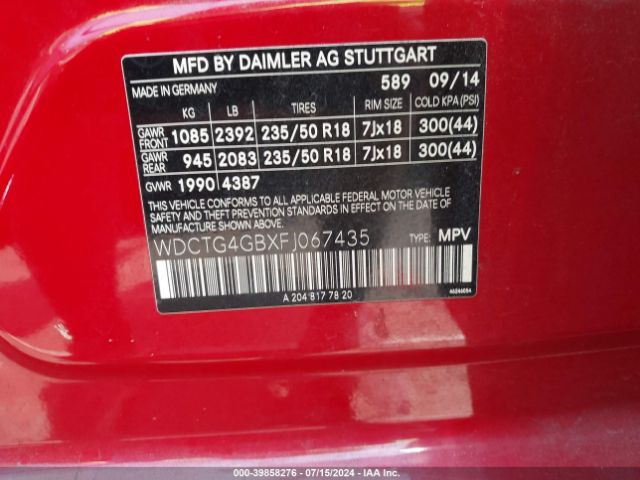 WDCTG4GBXFJ067435 Mercedes-Benz Gla 250 4matic