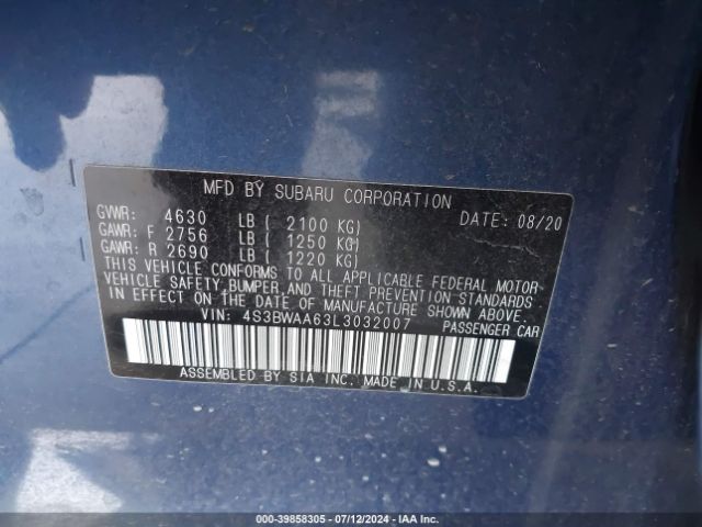 4S3BWAA63L3032007 Subaru Legacy