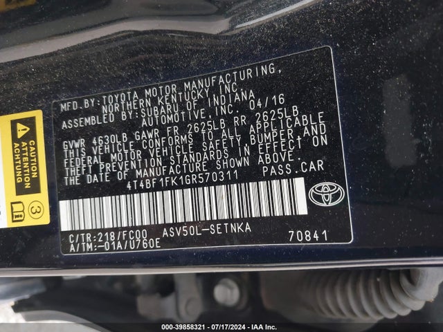 Toyota CAMRY LE 2016 4T4BF1FK1GR570311 Image 9