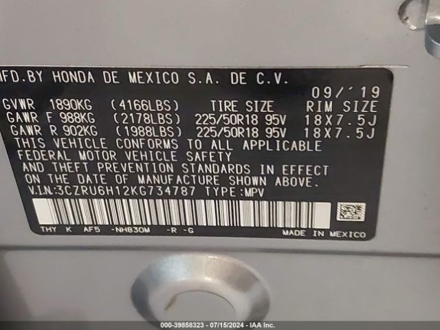 3CZRU6H12KG734787 Honda HR-V SPORT