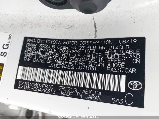 Toyota COROLLA LE 2020 JTDEPRAE2LJ071831 Image 9
