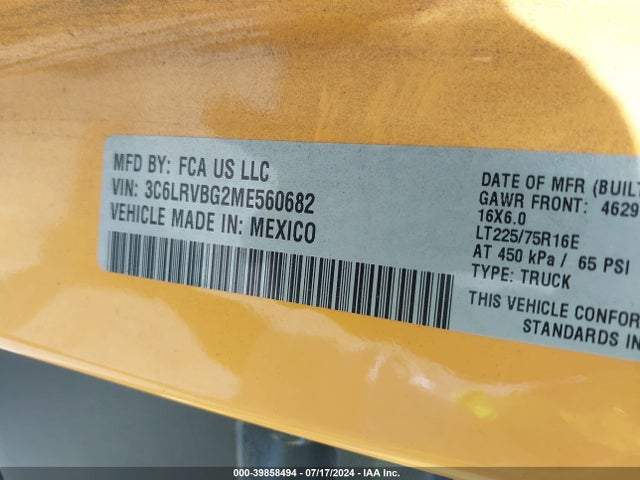 3C6LRVBG2ME560682 RAM Promaster 1500 High Roof 136 Wb