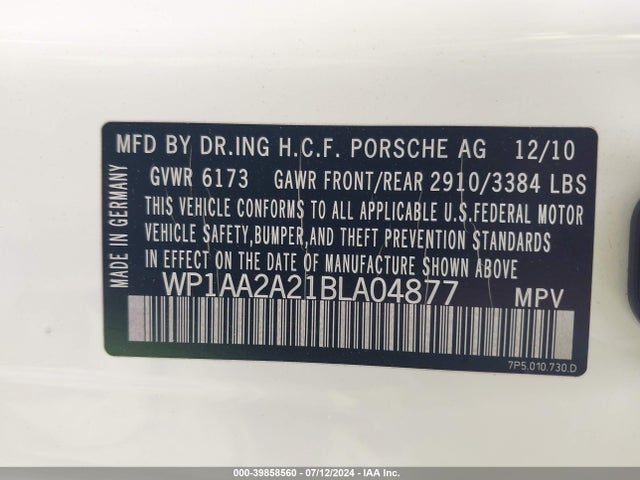 2011 PORSCHE CAYENNE WP1AA2A21BLA04877 Photo 8