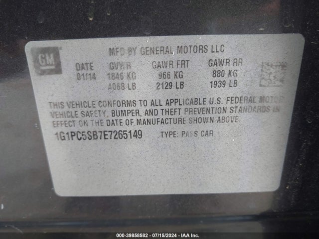 Chevrolet Cruze 1lt Auto 2014 1G1PC5SB7E7265149 Image 9