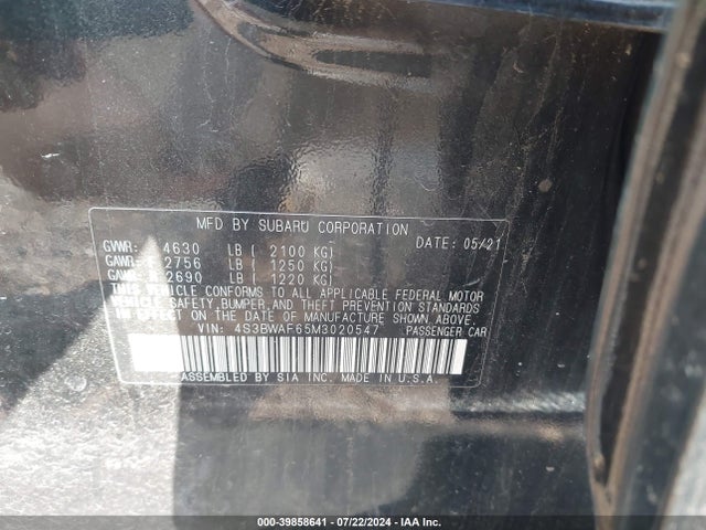 4S3BWAF65M3020547 Subaru Legacy Premium