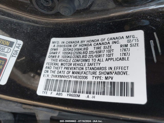Honda CR-V EX 2015 2HKRM4H57FH630306 Image 9