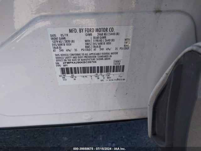 Ford EDGE SEL 2019 2FMPK4J96KBC09706 Image 9