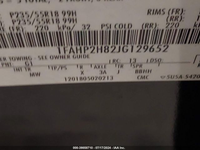 1FAHP2H82JG129652 Ford TAURUS SEL