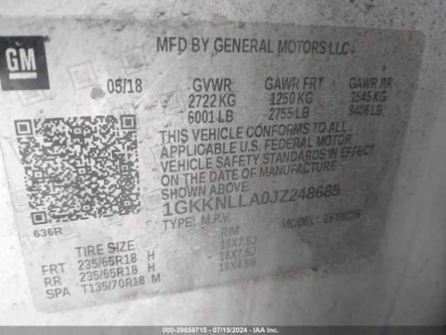 1GKKNLLA0JZ248685 GMC Acadia Sle-2