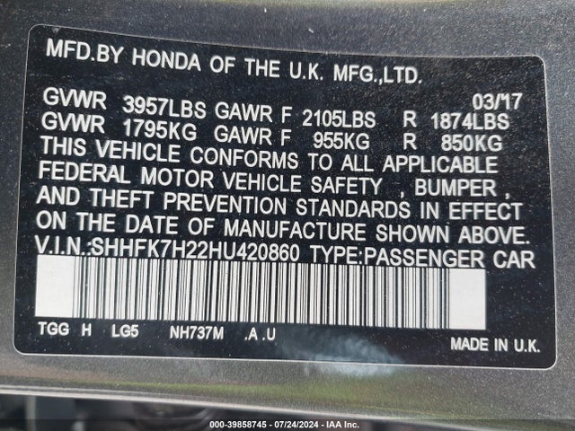Honda Civic Lx 2017 SHHFK7H22HU420860 Image 9