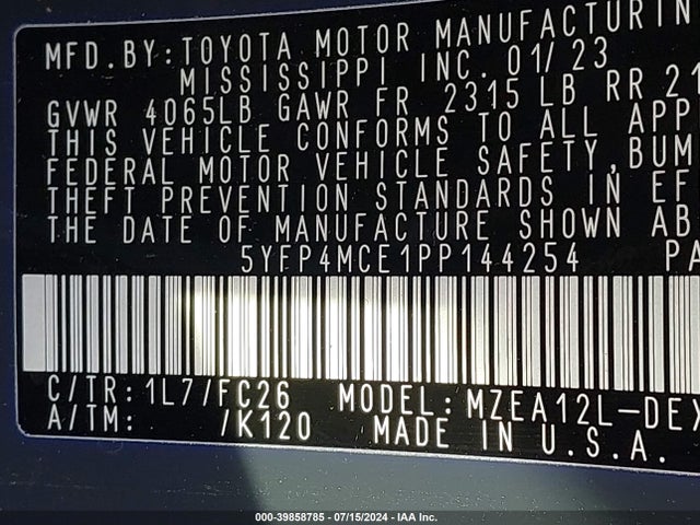 Toyota COROLLA SE 2023 5YFP4MCE1PP144254 Image 9