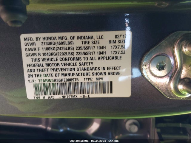 Honda CR-V LX 2017 7FARW5H36HE000975 Image 8