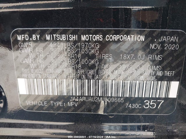 JA4ARUAU2MU009665 Mitsubishi Outlander Sport 2.0 Be Awc/2.0 Es Awc/2.0 Le Awc/2.0 Se Awc