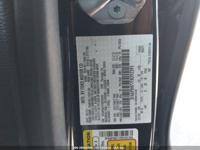 Ford FUSION SE 2015 3FA6P0H77FR292395 Image 9