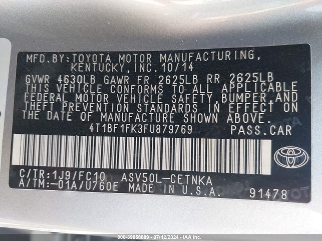 Toyota CAMRY LE 2015 4T1BF1FK3FU879769 Image 9