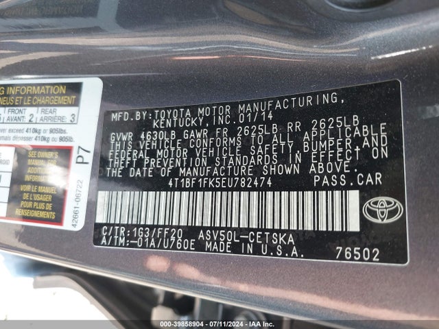 Toyota CAMRY SE 2014 4T1BF1FK5EU782474 Image 9