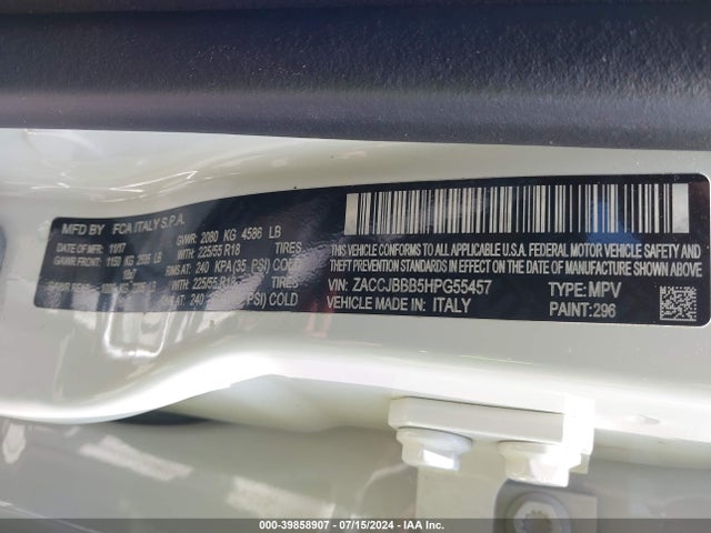 ZACCJBBB5HPG55457 Jeep Renegade Altitude 4x4