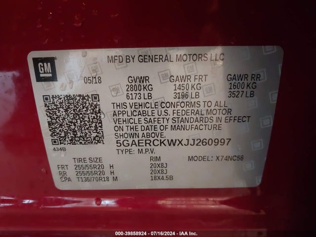 5GAERCKWXJJ260997 Buick Enclave Premium
