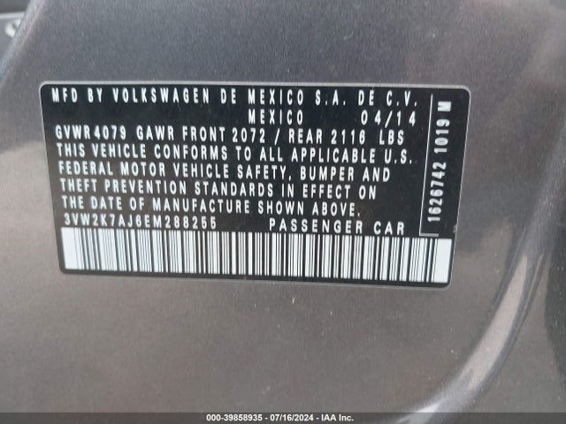 3VW2K7AJ6EM288255 Volkswagen Jetta 2.0l S