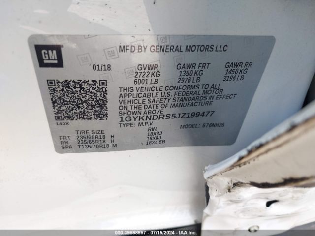 1GYKNDRS5JZ199477 Cadillac XT5 LUXURY